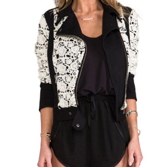 Chaser x Revolve Black/White Lace Moto Jacket NEW - Picture 7 of 8